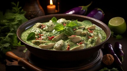Green Chicken Curry with Eggplant. Best For Banner, Flyer, and Poster