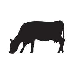 Cow black silhouette. Bull symbol. Beef silhouette. Farm animal icon isolated on white background.