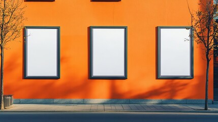 Blank billboard on orange wall.