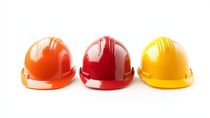 Three colorful hard hats sitting on white background