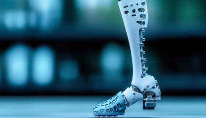 Highperformance aboveknee prosthetic featuring a knee joint that replicates natural motion, highlighting its comprehensive leg replacement capabilities