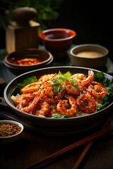 Fototapeta premium Soba Noodles with Tempura Shrimp. Best For Banner, Flyer, and Poster