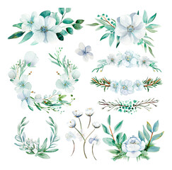Obraz premium Spring Flower Crowns watercolor simple sketches 