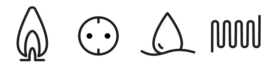 vier  Energie icons gas strom wasser wärme. editierbare linienzeichnung für web und print