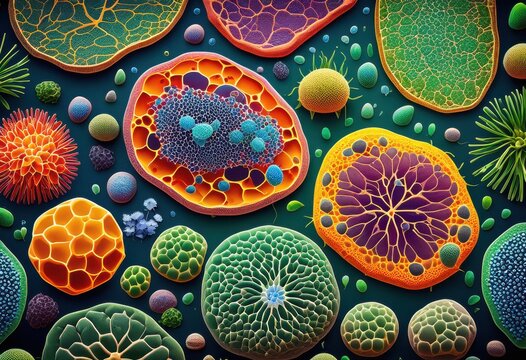 detailed vibrant plant cell featuring labels characteristics highlighting cellular components structures, chloroplast, nucleus, cytoplasm, membrane, vacuole