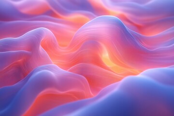 Fototapeta premium A mesmerizing abstract image featuring soft, flowing waves of fabric-like textures in soothing pastel shades of pink, purple, and orange.