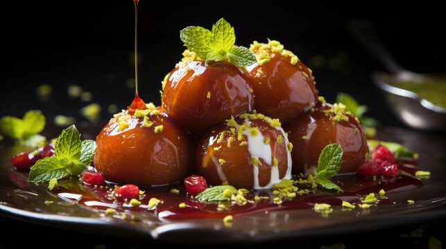 Gulab Jamun with Pistachio Garnish. Best For Banner, Flyer, and Poster