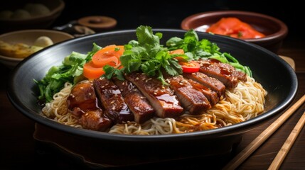 Fototapeta premium Hong Kong style Char Siu Noodles. Best For Banner, Flyer, and Poster 08.jpeg