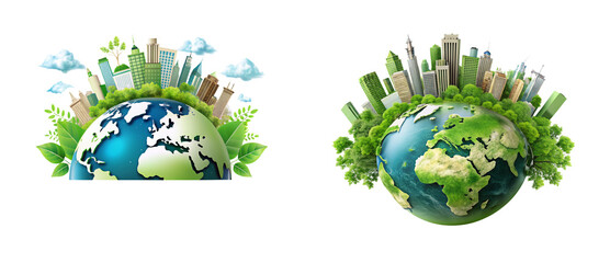 World Environment Day &ndash; Green City on Earth Globe with Transparent Background