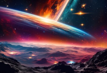 Naklejka premium breathtaking cosmic vistas featuring spacecraft amidst celestial bodies exquisite astronomical landscapes, astrophysics, phenomena, dark, matter