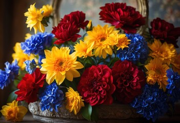 vibrant floral arrangements displayed decorative frame showcasing bright colors lush petals, bouquet, flower, bloom, decoration, design, beauty, nature