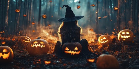 Witch in a Spooky Halloween Forest created by ai