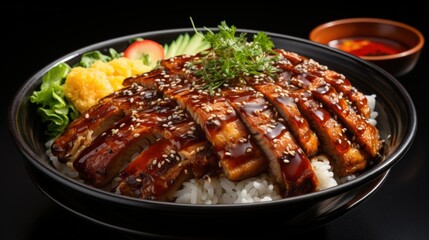 Unagi Donburi with Eel Sauce. Best For Banner, Flyer, and Poster