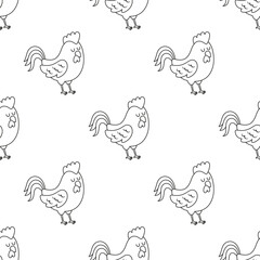outline rooster seamless pattern