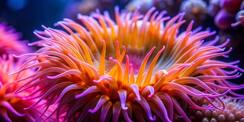 Fototapeta premium Close up of a vibrant pink and orange sea anemone