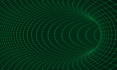 Naklejka premium Wireframe Geometric Dark green Psychedelic Wormhole Structure