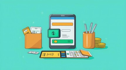 Digital Wallets  contactless  platform Digital wallet with savings goals feature, personal finance planning, flat design illustration