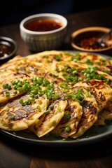 Scallion Pancakes with Dipping Sauce. Best For Banner, Flyer, and Poster