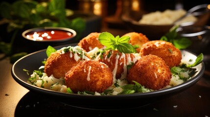 Sicilian Arancini with Marinara Sauce. Best For Banner, Flyer, and Poster