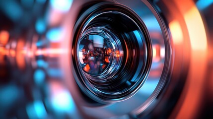 The artwork illustrates a detailed metamaterial lens reflecting vibrant colors and complex patterns, showcasing advanced optical technology