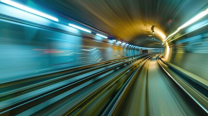 Abstract motion blur of train tracks in a tunnel.