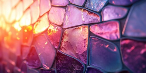 Lavender and Mint Mosaic Tiles with Neon Backlighting, generative ai