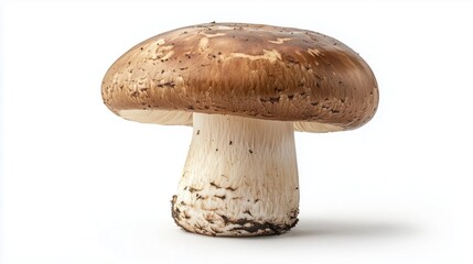 Single champignon mushroom isolated on a white background macro  view of a mushroom