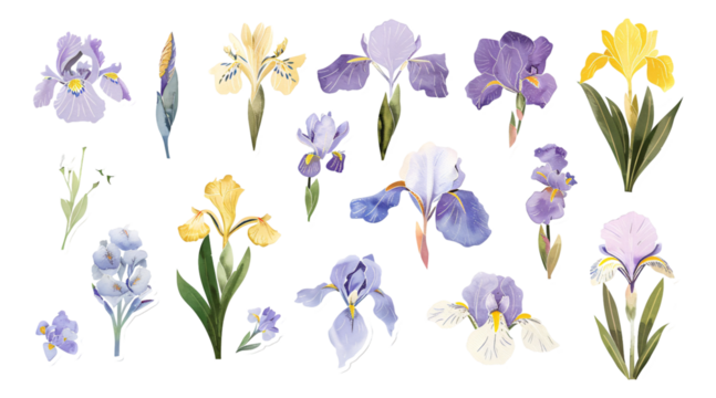 Spring Flowers watercolor simple sketches Iris 