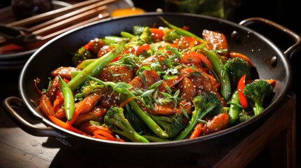 Fototapeta premium Vegetable Stir Fry with Ginger Soy Sauce. Best For Banner, Flyer, and Poster