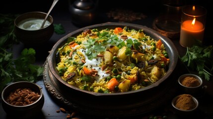 Vegetable Biryani with Raita. Best For Banner, Flyer, and Poster