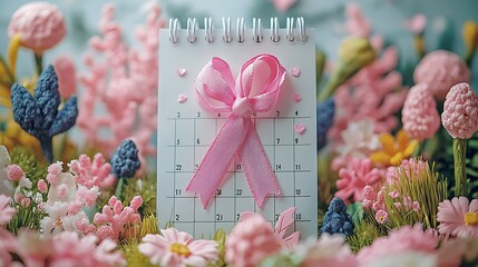 A detailed visual of the breast cancer awareness month calendar, highlighting key events with the pink ribbon as a central theme