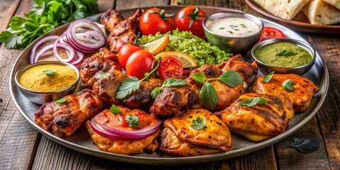 A mouthwatering chicken tandoori platter with a variety of Indian spices, grilled to perfection