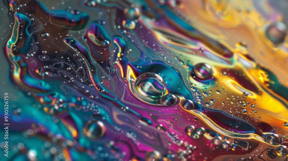 Aufkleber abstract background of fluid iridescent paints with shimmering bubbles