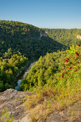 Beyond the 300-foot-high rock ledge at Crow Point Overlook (off the scenic parkway), the Little River Canyon National Preserve in Alabama is a closer view of the river winding through the canyon.