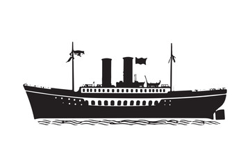 Obraz premium Boat Silhouette, Ship Silhouette, Vector Silhouette, Nautical Vector, Marine Design, Ocean Silhouette, SailingVector, ShipOutline, BoatVectorArt, SilhouetteGraphics, SeaVesselVector,