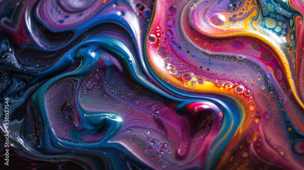 Poster abstract pattern of swirling colors and iridescent paint textures