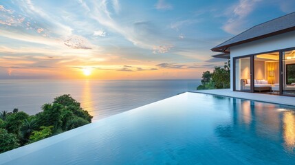 Fototapeta premium A beautiful ocean view with a large pool and a house in the background