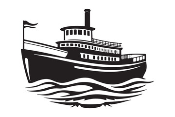 Obraz premium Boat Silhouette, Ship Silhouette, Vector Silhouette, Nautical Vector, Marine Design, Ocean Silhouette, SailingVector, ShipOutline, BoatVectorArt, SilhouetteGraphics, SeaVesselVector,