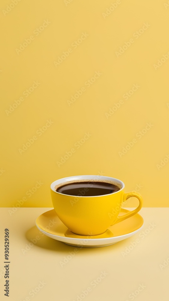 Wall mural Vibrant Yellow Coffee Mug on Sunny Yellow Background: Minimalist, Modern, Pop Art