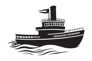 Obraz premium Boat Silhouette, Ship Silhouette, Vector Silhouette, Nautical Vector, Marine Design, Ocean Silhouette, SailingVector, ShipOutline, BoatVectorArt, SilhouetteGraphics, SeaVesselVector,