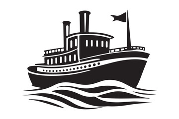 Obraz premium Boat Silhouette, Ship Silhouette, Vector Silhouette, Nautical Vector, Marine Design, Ocean Silhouette, SailingVector, ShipOutline, BoatVectorArt, SilhouetteGraphics, SeaVesselVector,