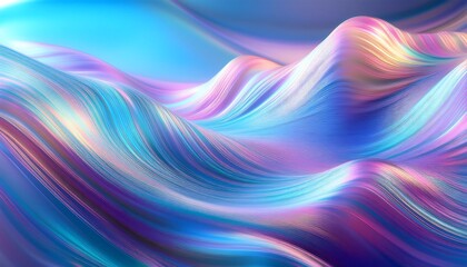 Obraz premium Holo Fluid Waves - An abstract background showcasing flowing, holographic waveforms. Graphic art illustration wallpaper