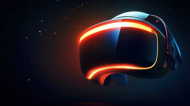 Futuristic virtual reality headset glowing against a dark background, symbolizing the future of metaverse technology, innovation, and immersive digital experiences.