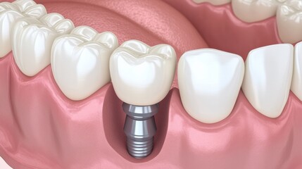 3D illustration of a dental bridge implant with a realistic representation of the teeth and structure, highlighting dental prosthetics and medical innovation.