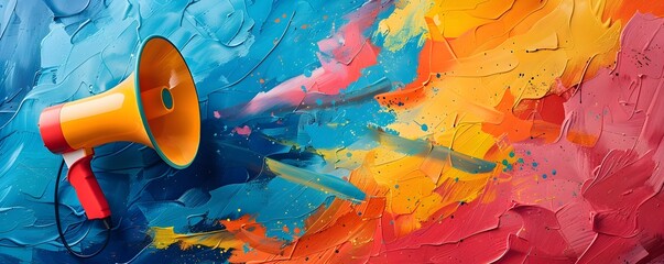 Vibrant Abstract Art of Colorful Megaphone with Geometric Sound Waves