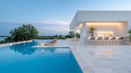 Fototapeta premium A pool with a white house in the background