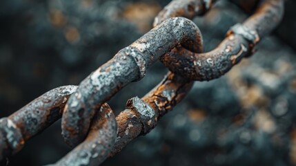 Corroded chain with a broken link in focus