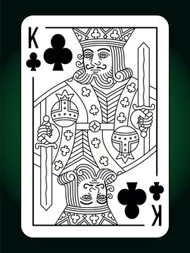 recommend clip art: King Clubs suit playing card, vintage classic design, isolated on white, editable vector stroke line.