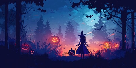 Witch in a Spooky Halloween Forest created by ai