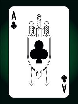 recommend clip art: Ace Clubs suit playing card, vintage classic design, isolated on white, editable vector stroke line.